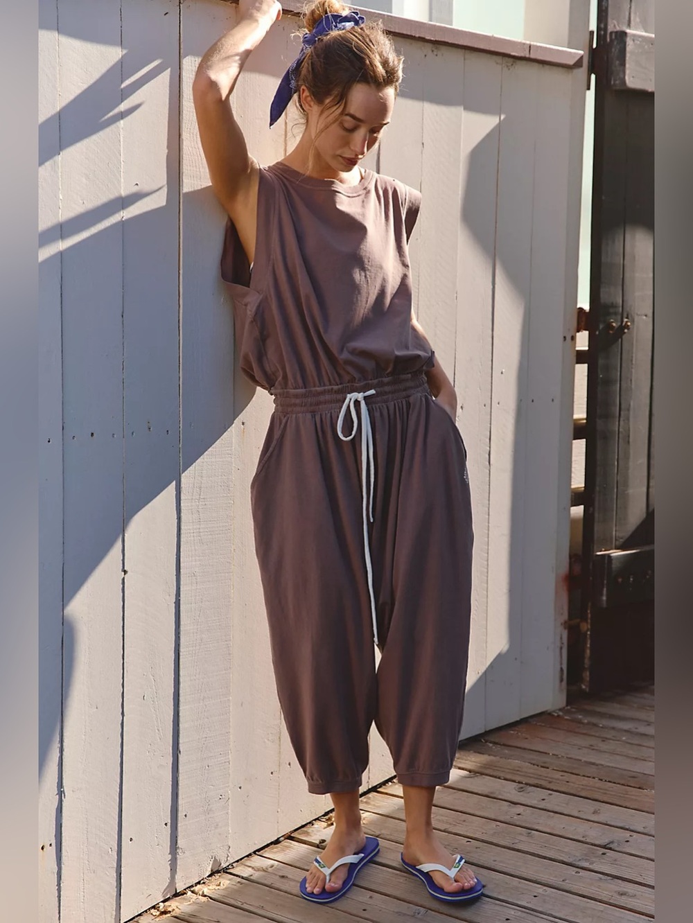 NWT FREE PEOPLE MOVEMENT Hot Shot Harem Onesie | Driftwood MSRP $80 Oversized - Picture 2 of 5